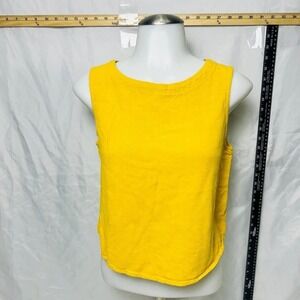 Boutique ~ Mustard Yellow/Linen Blend/Button Back/Sleeveless/Crop Top‎ Tank ~ M